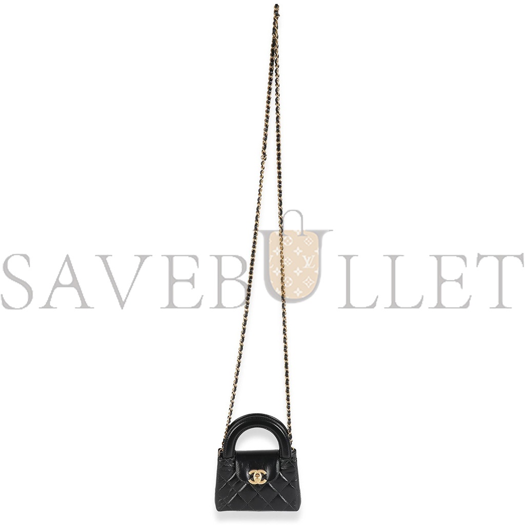 CHANEL MASTER 24P BLACK QUILTED SHINY AGED CALFSKIN MINI NANO KELLY SHOPPER AP3435 (12*8*4cm)